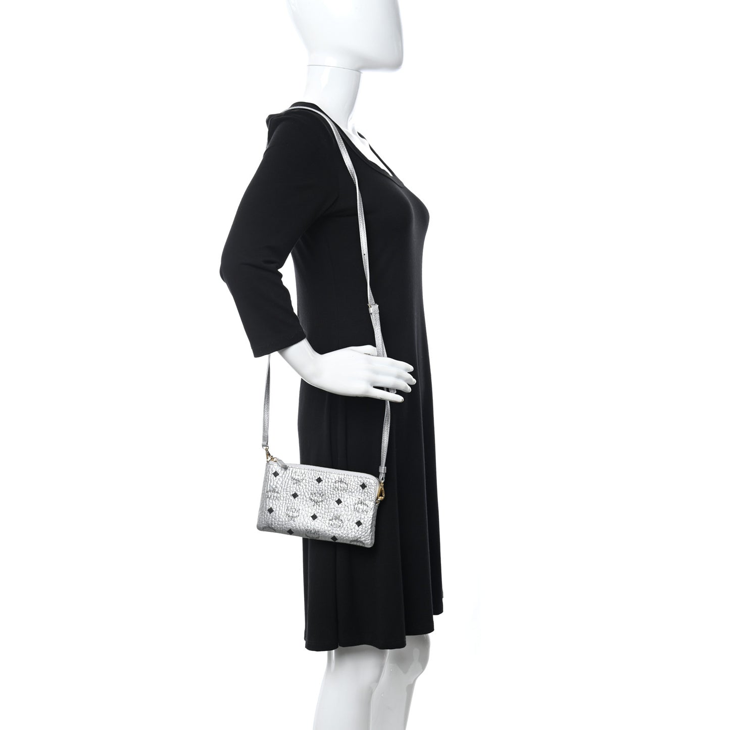 Metallic Visetos Crossbody Tech Pouch Silver