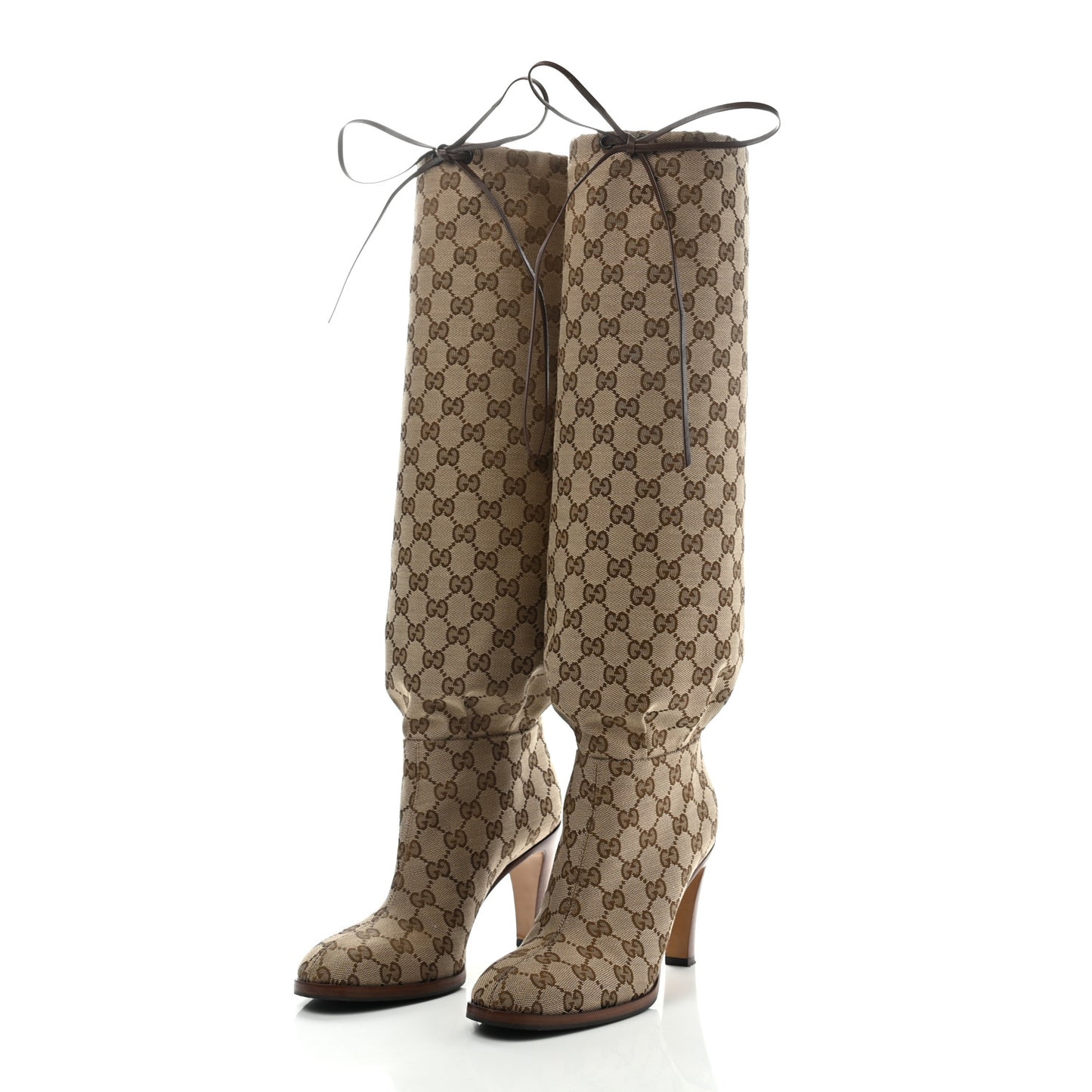 Monogram Malaga Kid Lisa Mid Heel Boots 38.5 Beige Ebony