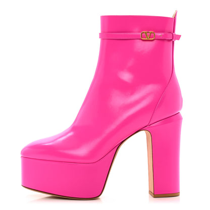 Valentino Garavani Calfskin Tan-Go Platform 55/120mm Ankle Boots 38.5 Pink PP 1 of 8