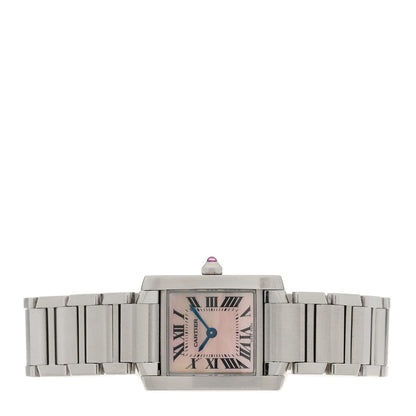 Cartier Stainless Steel Pink Mother of Pearl 20mm Tank Francaise Quartz Watch 2 of 4
