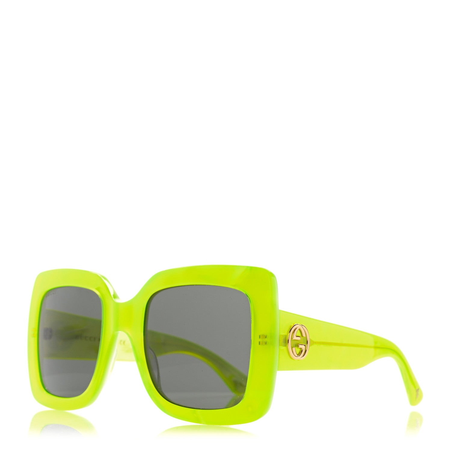 Gucci Acetate Square Frame Sunglasses GG0083S Neon Green 1 of 9