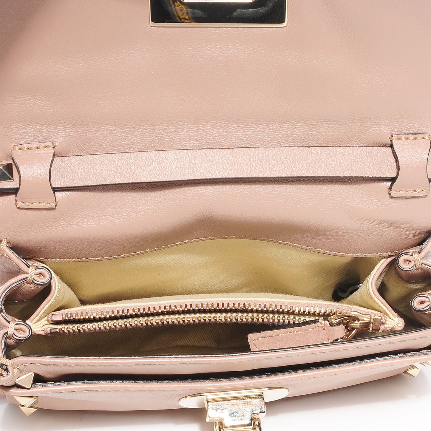 Vitello Mini Rockstud Flap Saddle Crossbody Bag Cammeo