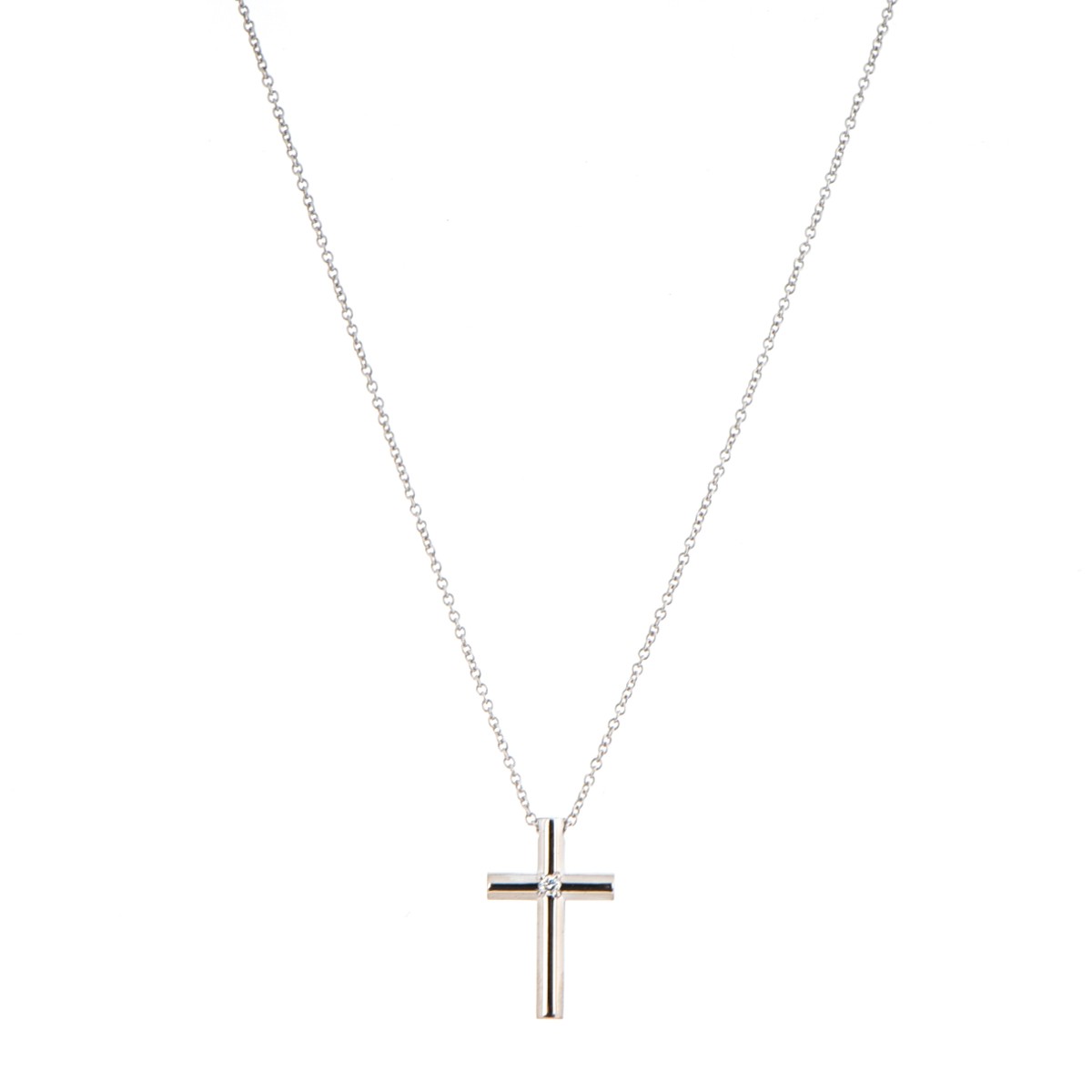 18K White Gold Diamond Cross Pendant Necklace