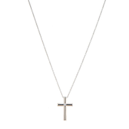 Tiffany 18K White Gold Diamond Cross Pendant Necklace 1 of 5