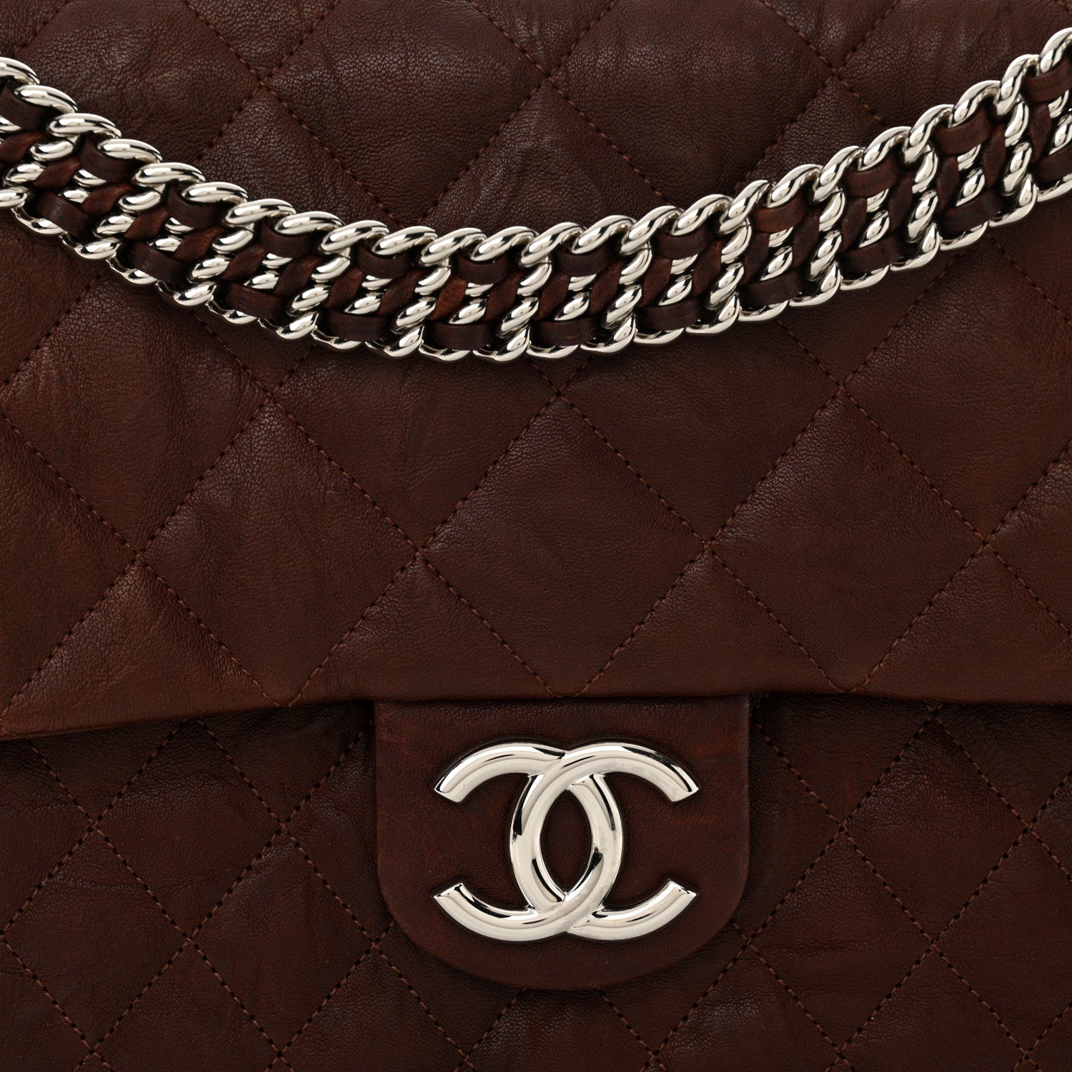 Chanel Washed Lambskin Quilted Chain Around Maxi Flap Dark Brown 8 of 10