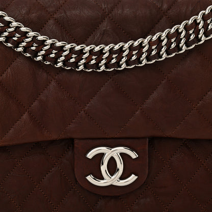 Chanel Washed Lambskin Quilted Chain Around Maxi Flap Dark Brown 8 of 10