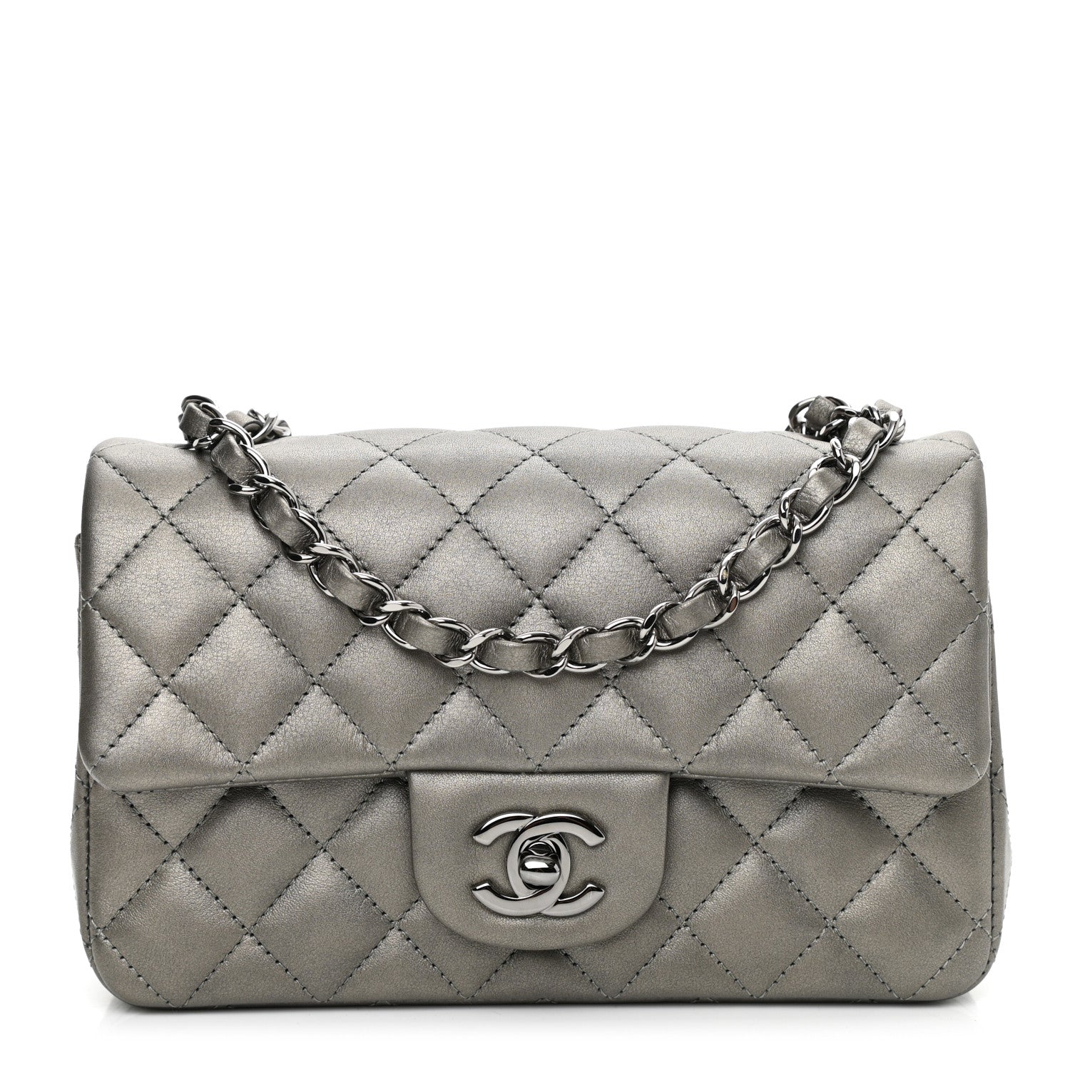 Chanel Iridescent Calfskin Quilted Mini Rectangular Flap Charcoal Grey 1 of 10