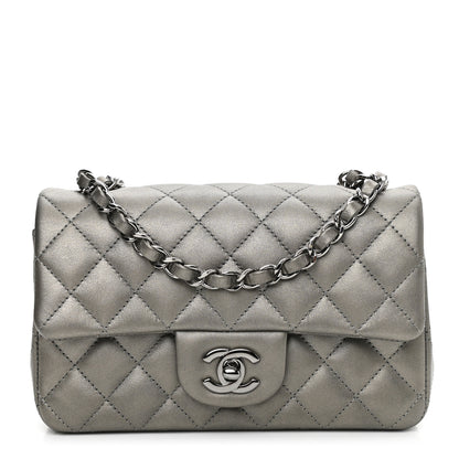 Chanel Iridescent Calfskin Quilted Mini Rectangular Flap Charcoal Grey 1 of 10