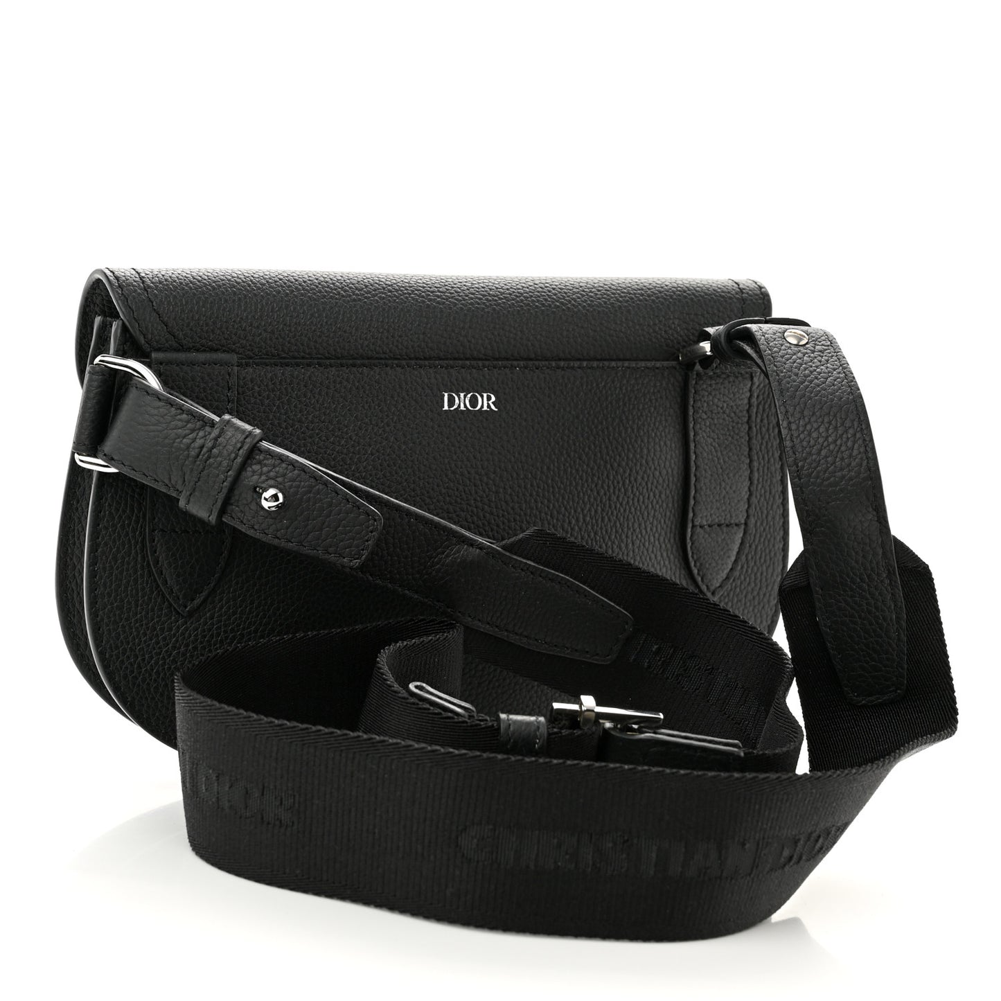 Grained Calfskin Saddle Messenger Bag Black