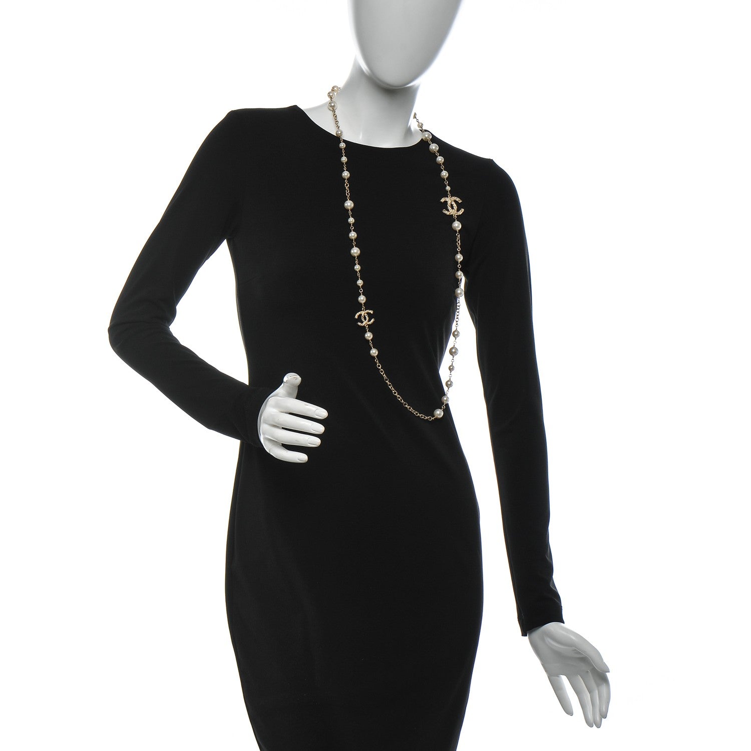 Chanel Graduated Pearl Crystal Twisted CC Long Necklace Gold 2 of 4