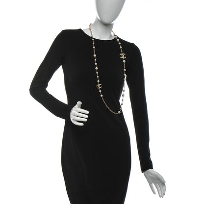Chanel Graduated Pearl Crystal Twisted CC Long Necklace Gold 2 of 4