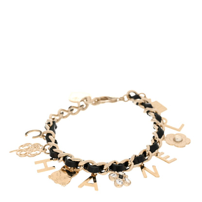 Chanel Metal Lambskin Crystal Chain CC Charms Bracelet Gold Black 1 of 6