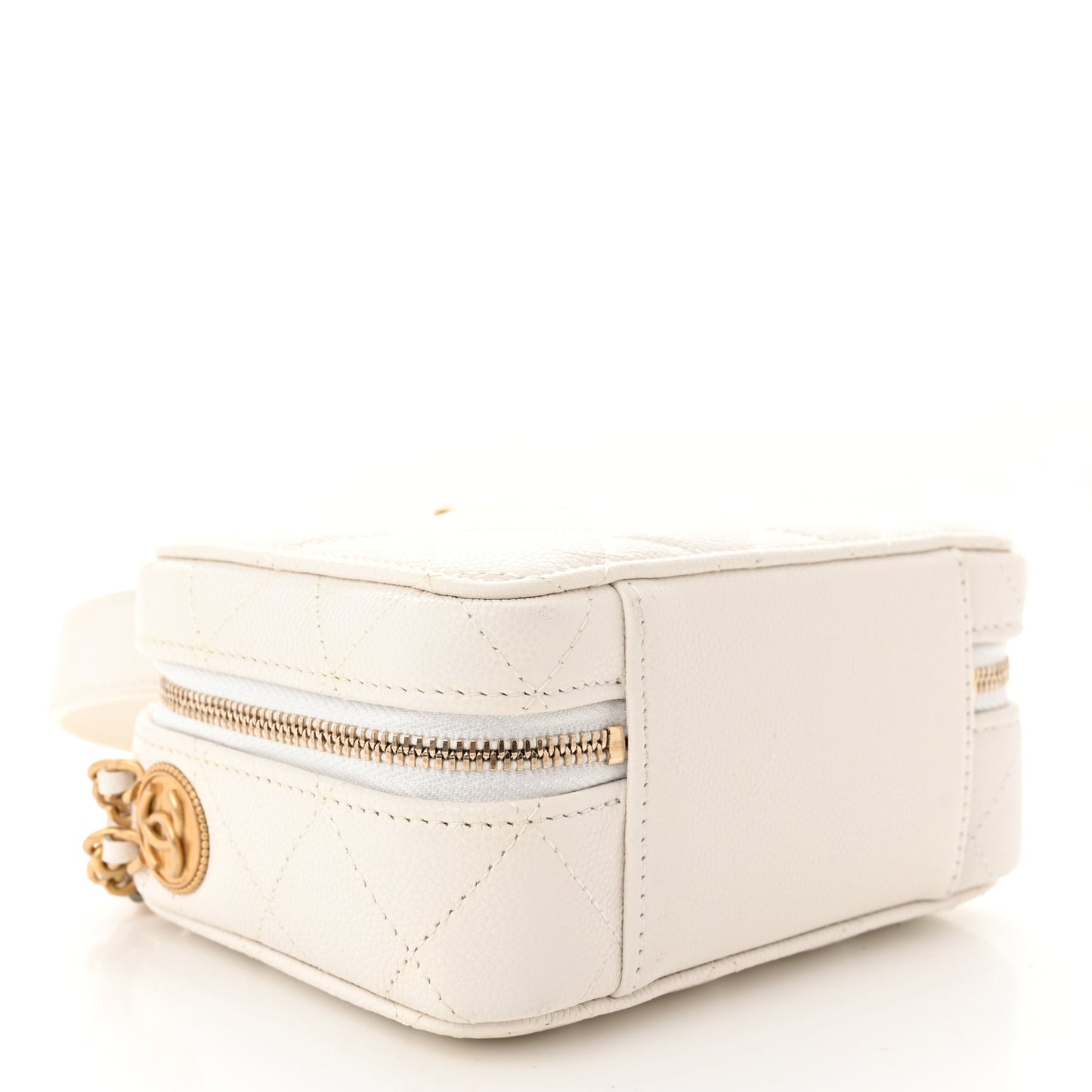 Caviar Quilted Twist Your Buttons Clutch With Chain White