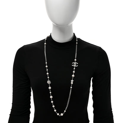 Chanel Pearl Crystal CC Starfall Necklace Silver 2 of 5