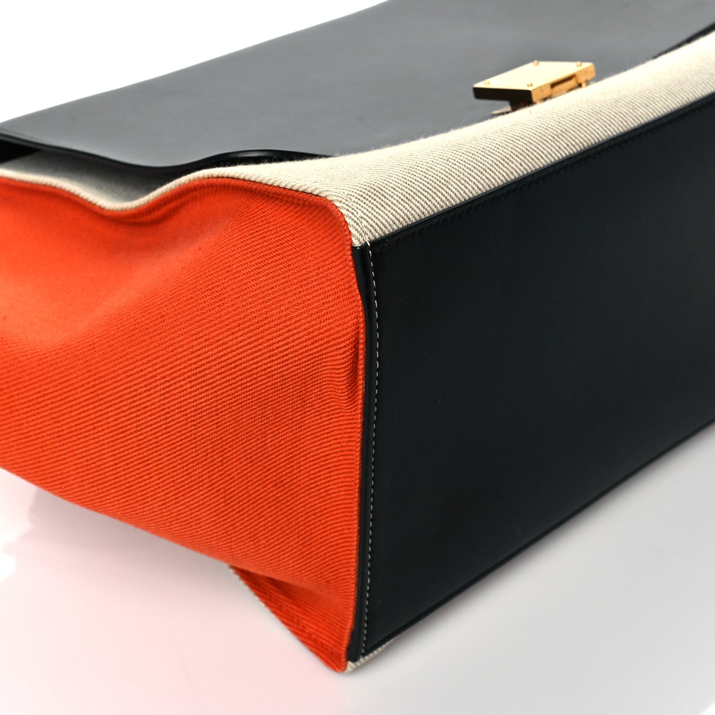 Smooth Calfskin Canvas Medium Trapeze Black Beige Orange