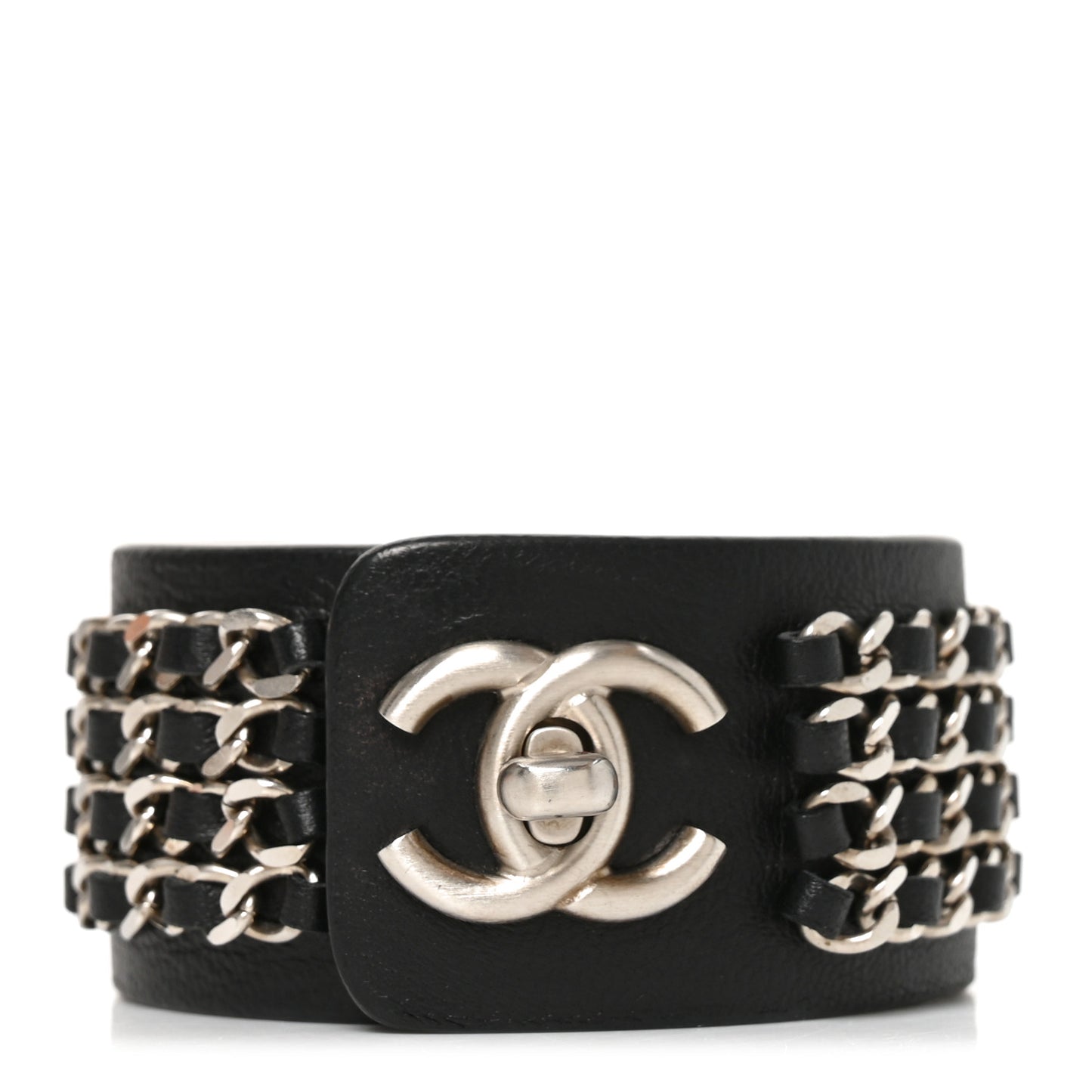 Lambskin CC Chain Turnlock Bracelet L Black