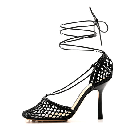 Bottega Veneta Mesh Nappa Stretch Ankle Tie Sandals 38 Black 1 of 13