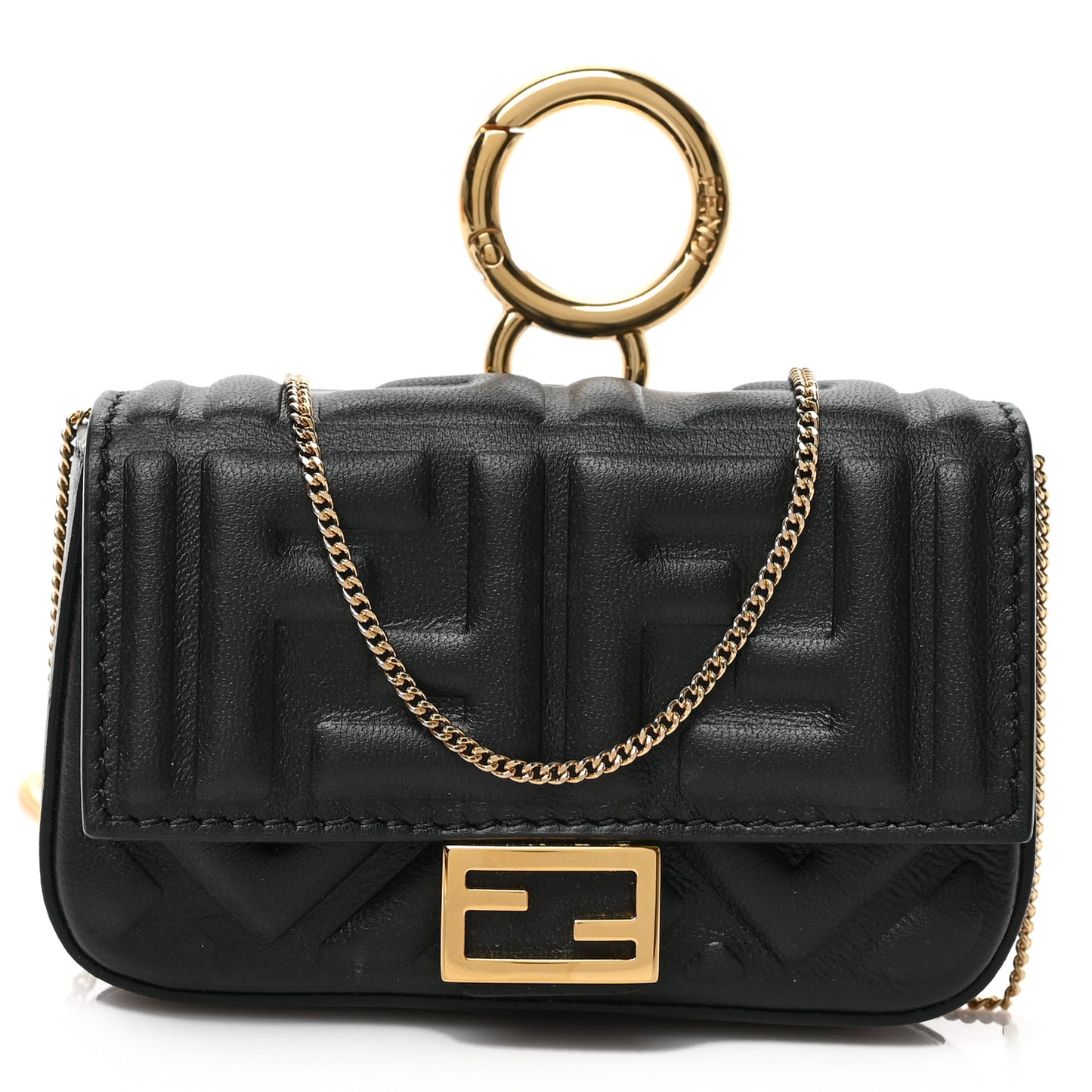 Nappa Matisse FF Embossed Nano Baguette Charm Black