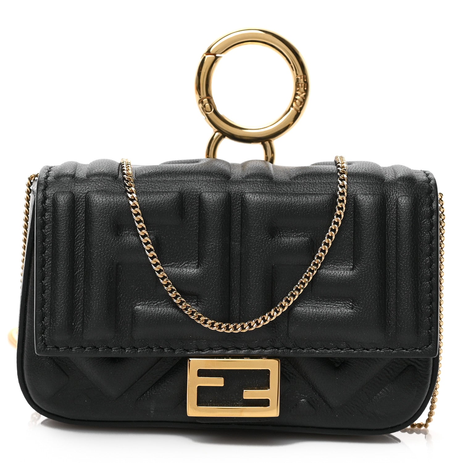 Fendi Nappa Matisse FF Embossed Nano Baguette Charm Black 1 of 7
