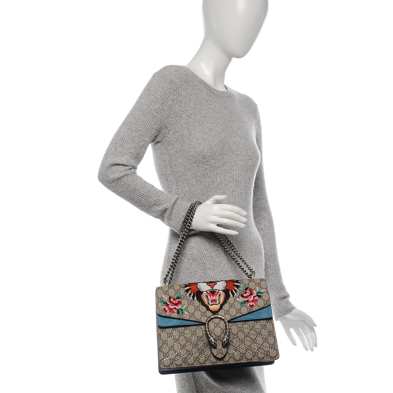 Gucci GG Supreme Monogram Angry Cat Embroidered Medium Dionysus Shoulder Bag Beige Ultramarine 2 of 7