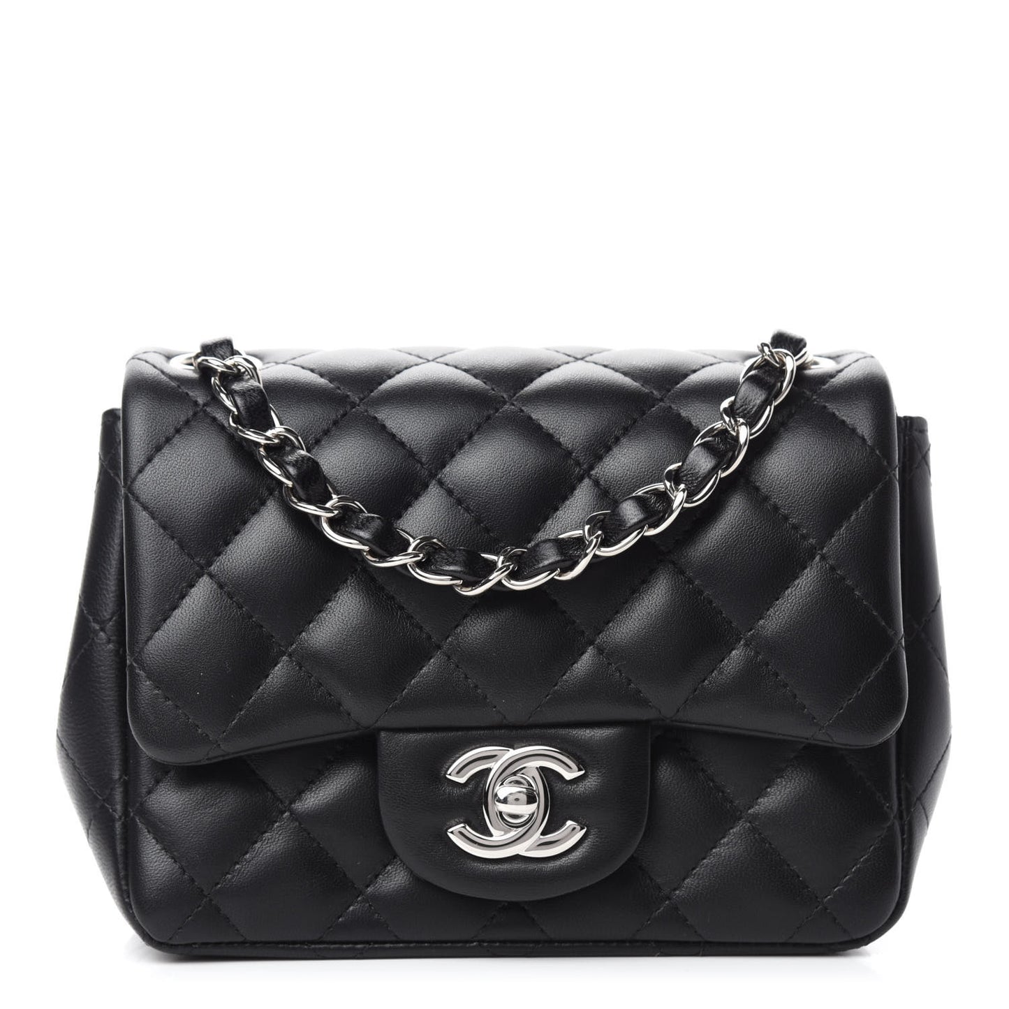 Lambskin Quilted Mini Square Flap Black