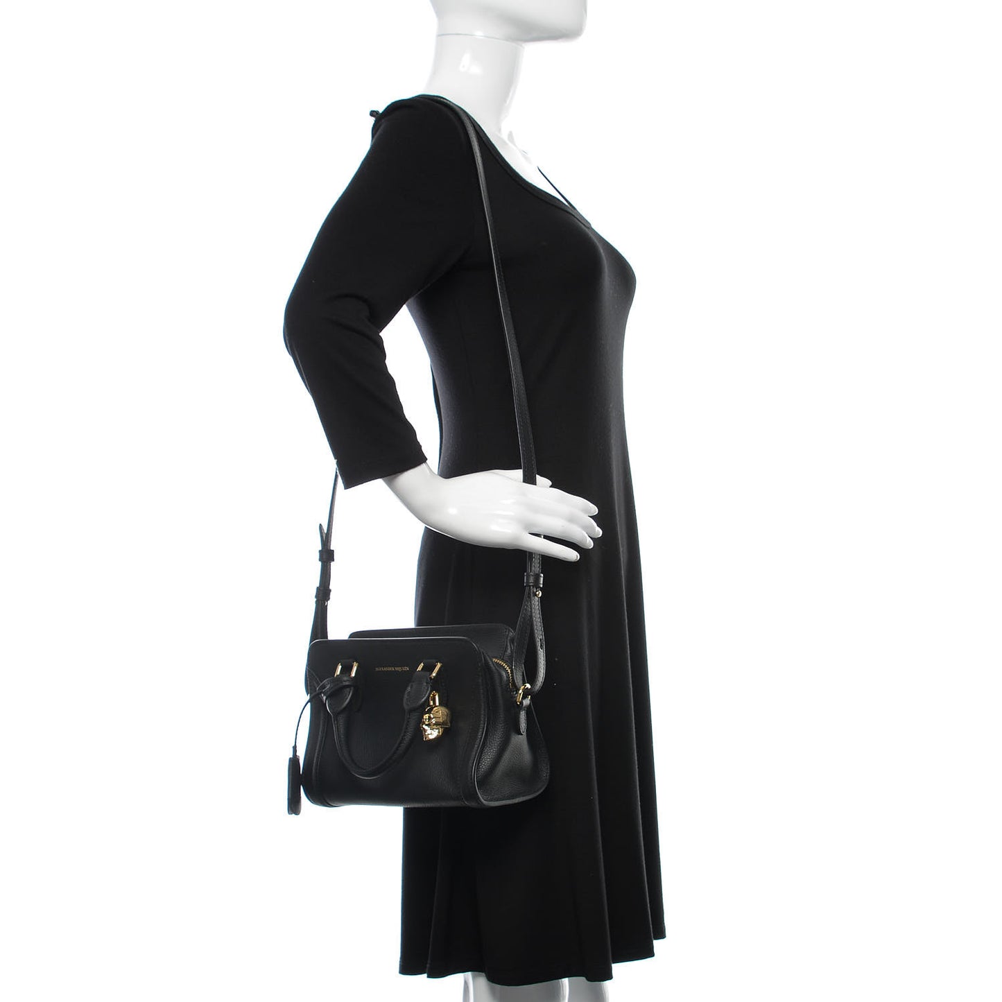 Pebbled Calfskin Mini Padlock Tote Black