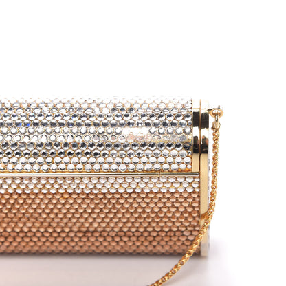 Judith Leiber Swarovski Crystal Striped Minaudiere Clutch Silver Gold 9 of 9