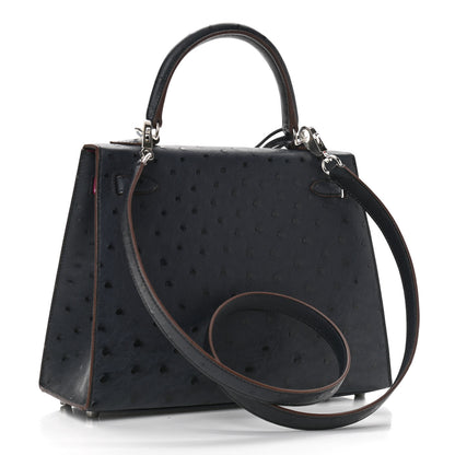 Hermes Ostrich Horseshoe Kelly Sellier 25 Bleu Indigo Rose Tyrien 3 of 11
