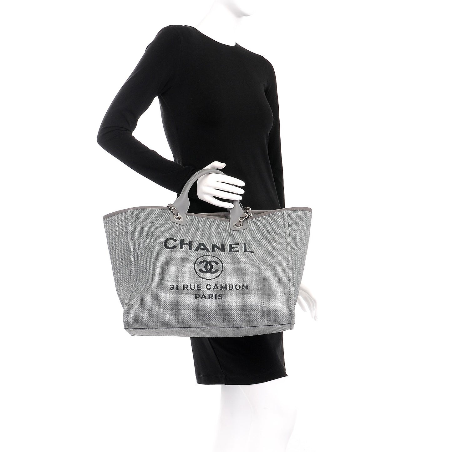 Woven Straw Raffia Large Deauville Tote Grey