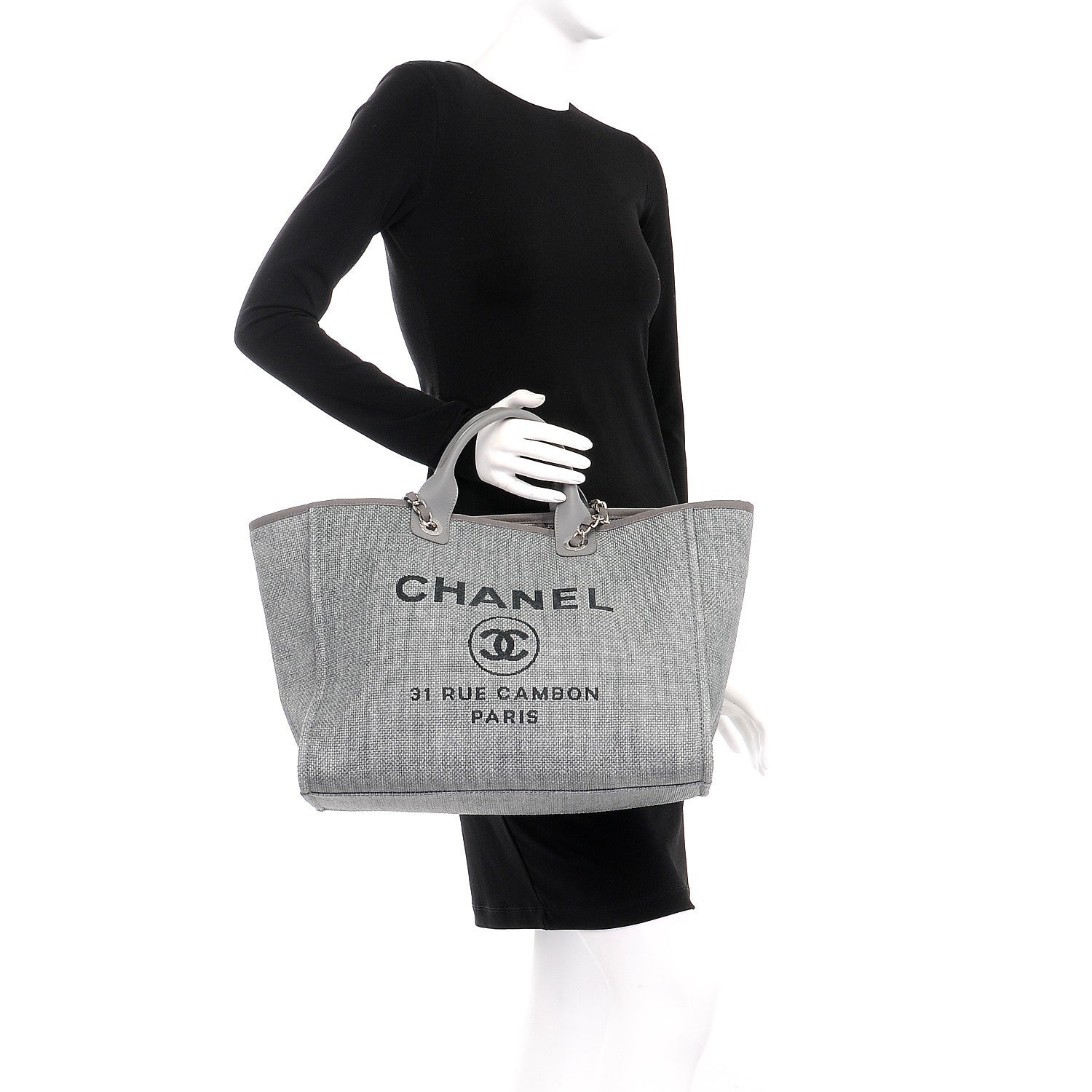 Chanel Woven Straw Raffia Large Deauville Tote Grey 3 of 9