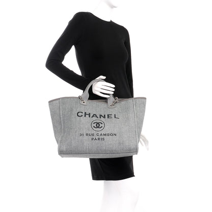 Chanel Woven Straw Raffia Large Deauville Tote Grey 3 of 9