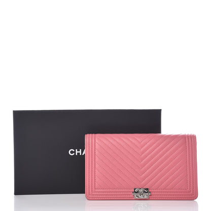 Chanel Calfskin Chevron Quilted Boy Yen Wallet Pink 15 of 15