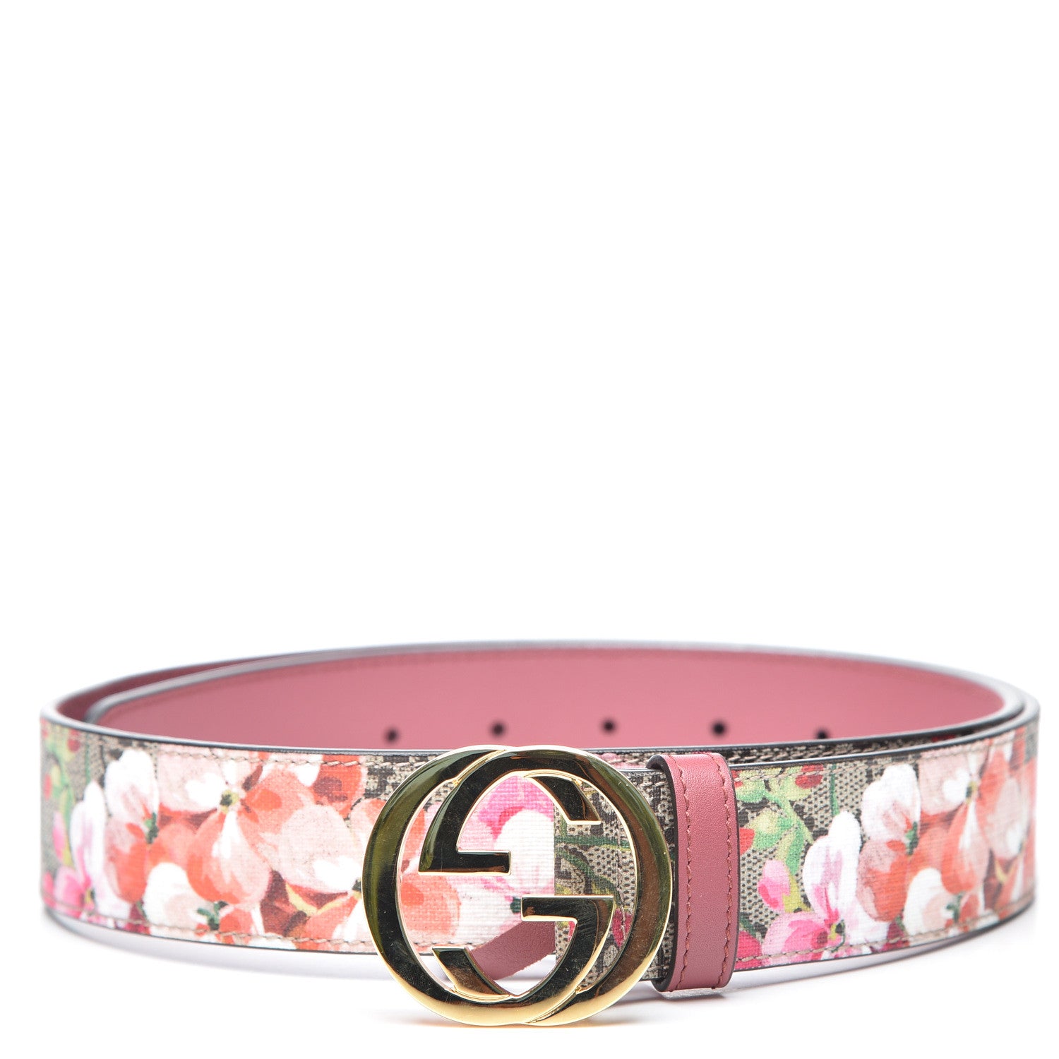 Gucci GG Supreme Monogram Blooms Moon Calfskin Interlocking G 37mm Belt 90 36 Beige Ebony Multicolor Dry Rose 1 of 5
