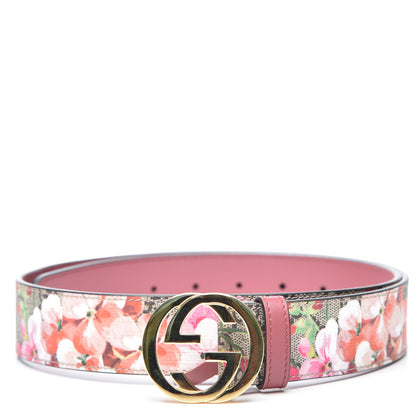 Gucci GG Supreme Monogram Blooms Moon Calfskin Interlocking G 37mm Belt 90 36 Beige Ebony Multicolor Dry Rose 1 of 5