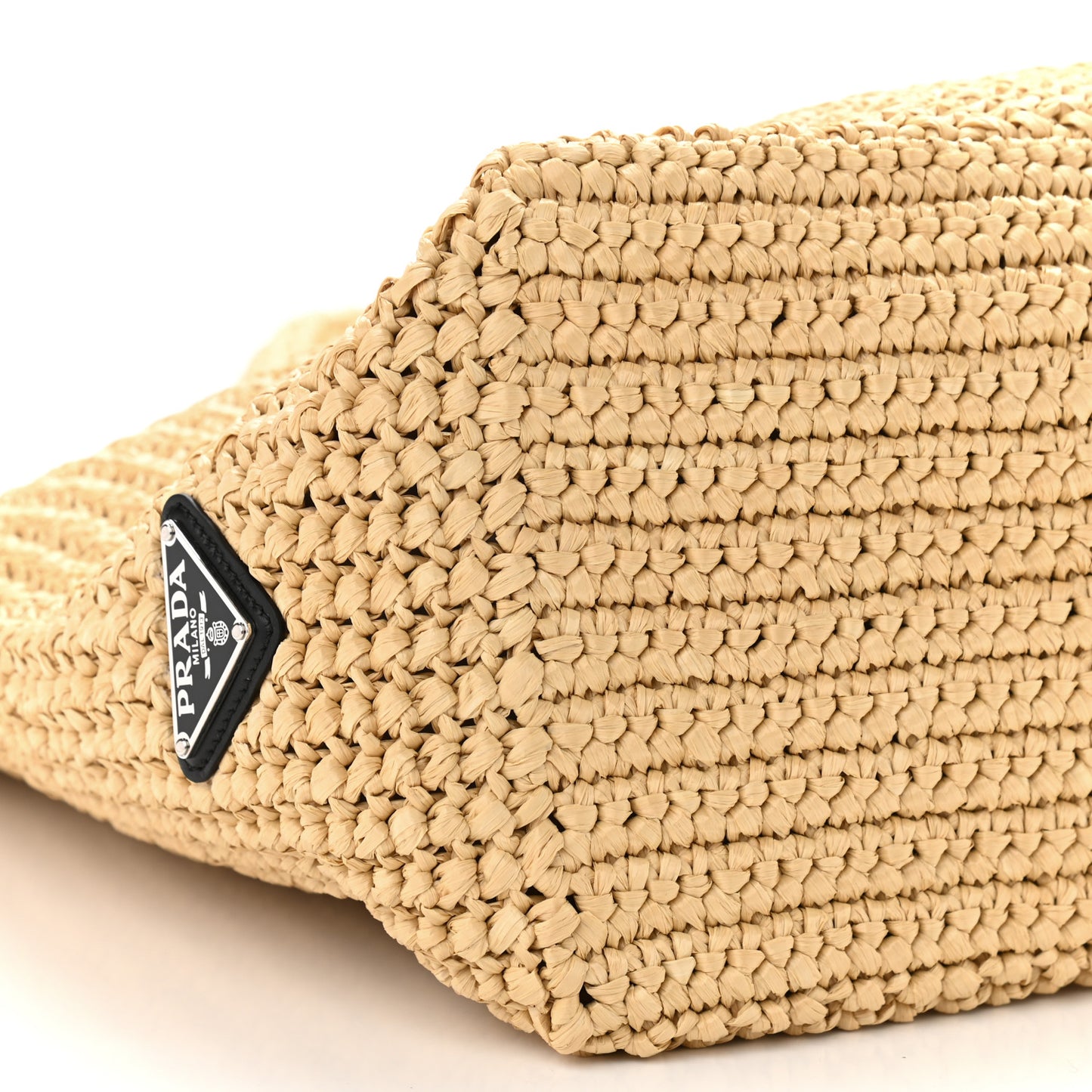 Yarn Raffia Effect Crochet Embroidered Logo Tote Naturale