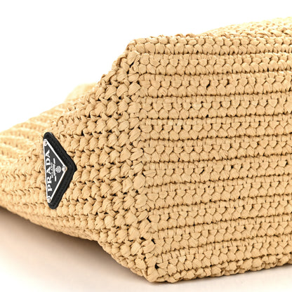 Prada Yarn Raffia Effect Crochet Embroidered Logo Tote Naturale 8 of 10