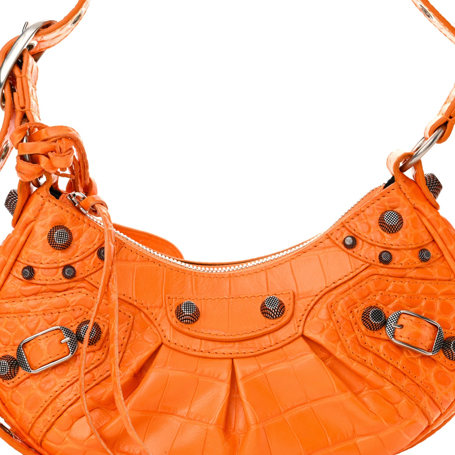 Balenciaga Extra Supple Calfskin Crocodile Embossed Le Cagole Shoulder Bag XS Pop Orange 9 of 11