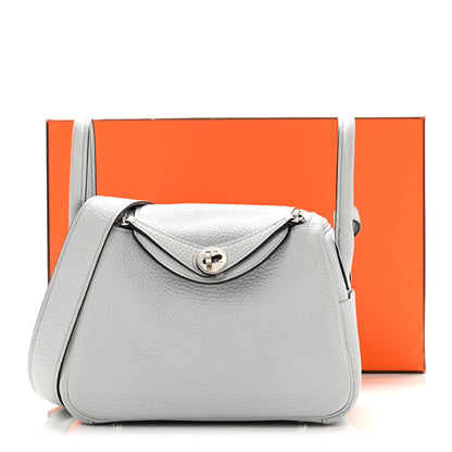 Hermes Taurillon Clemence Mini Lindy 20 Bleu Pale 5 of 11