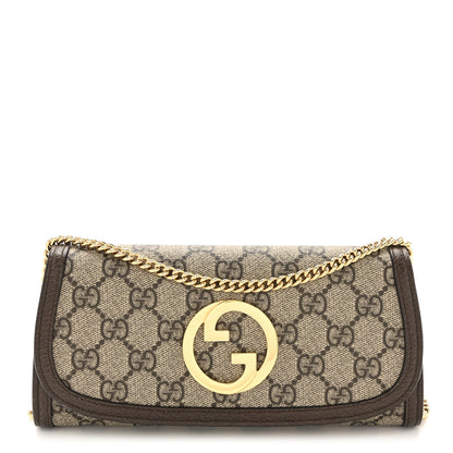 Gucci GG Supreme Monogram Textured Dollar Calfskin Blondie Continental Chain Wallet Beige Ebony New Acero 1 of 11