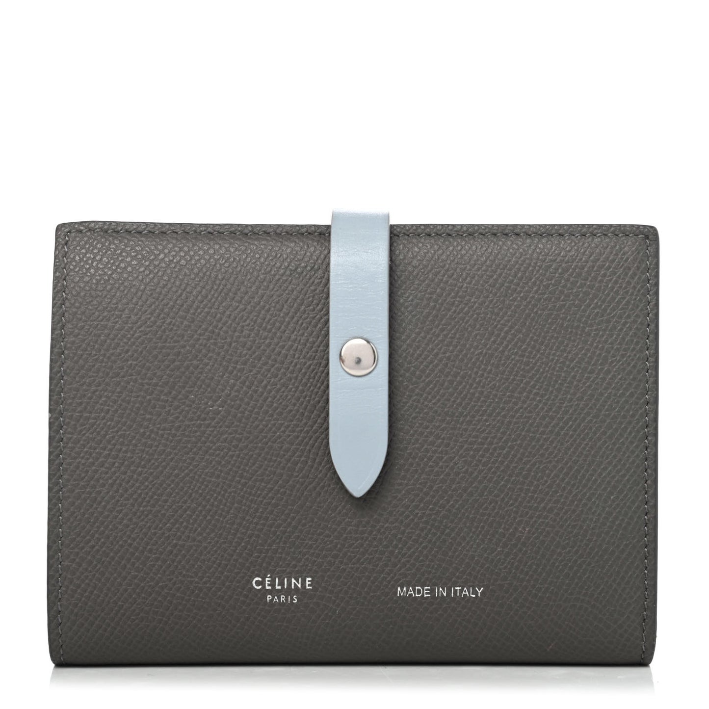 Grained Calfskin Medium Multifunction Strap Wallet Grey Blue