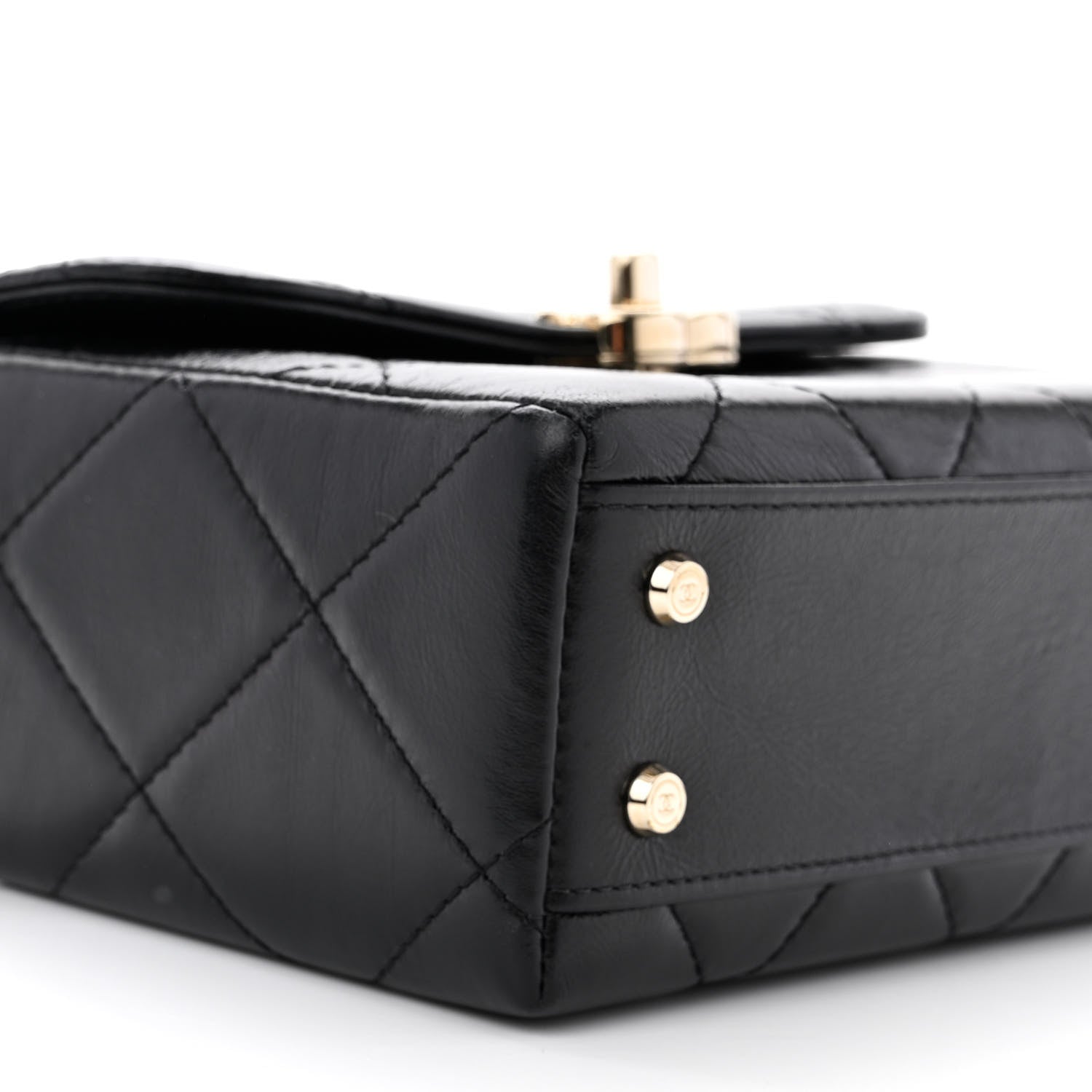 Chanel Shiny Calfskin Quilted Small CC Top Handle Box Bag Black 9 of 11