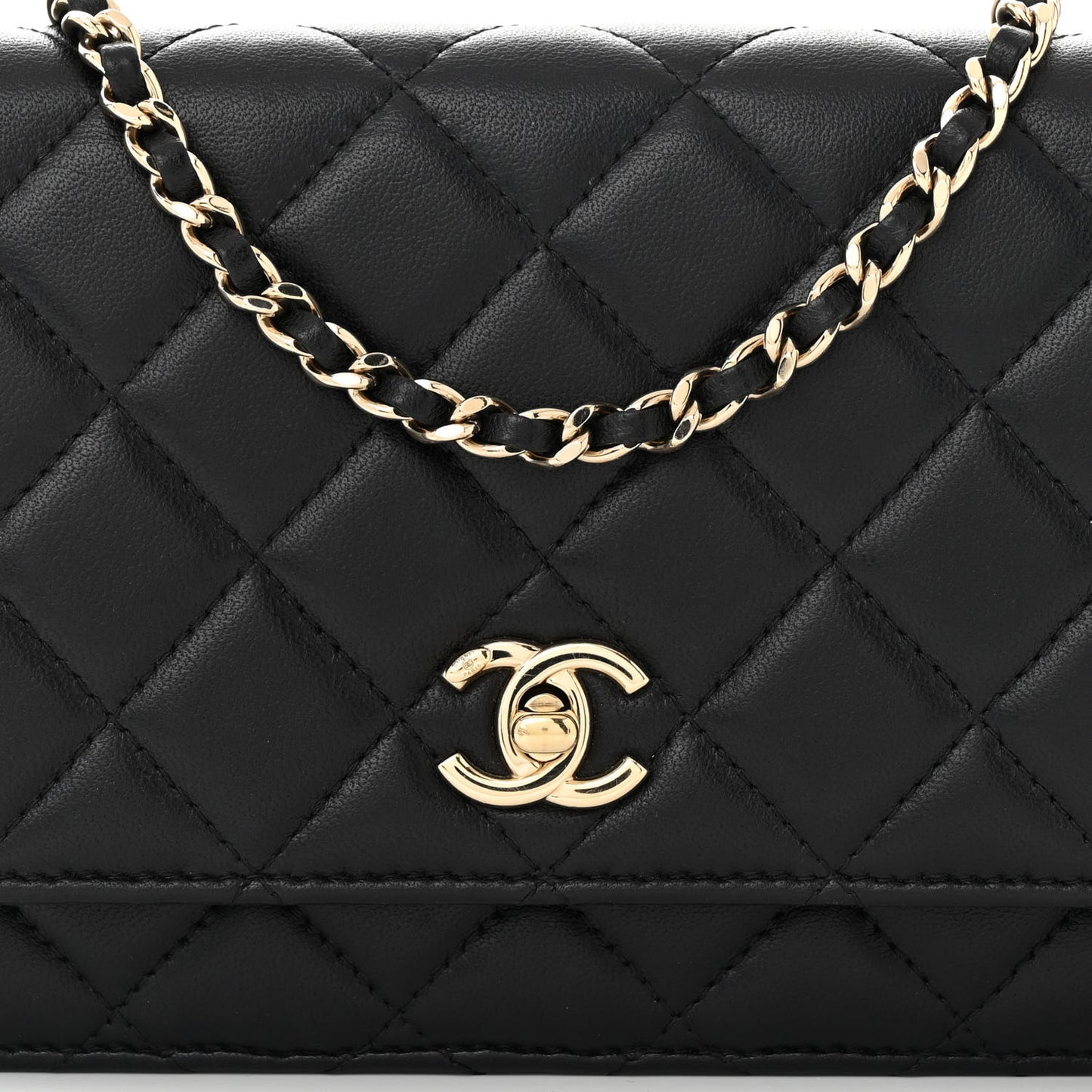 Lambskin Enamel Quilted Pearl Crush Wallet On Chain WOC Black