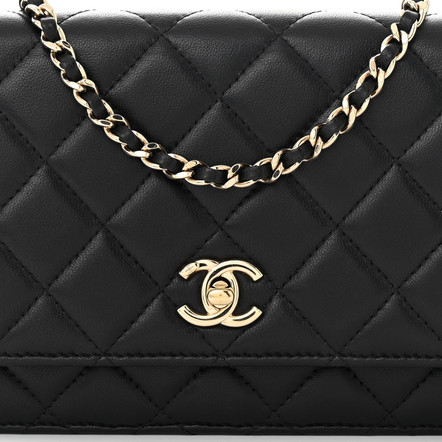 Chanel Lambskin Enamel Quilted Pearl Crush Wallet On Chain WOC Black 9 of 12
