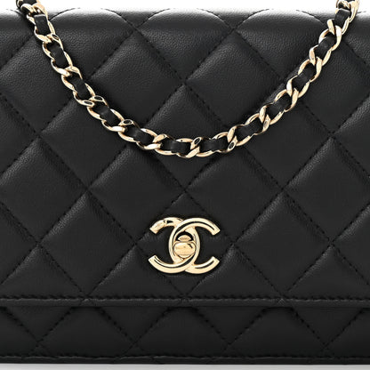Chanel Lambskin Enamel Quilted Pearl Crush Wallet On Chain WOC Black 9 of 12