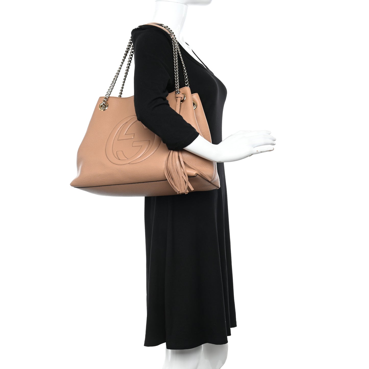 Pebbled Calfskin Medium Soho Chain Shoulder Bag Camelia