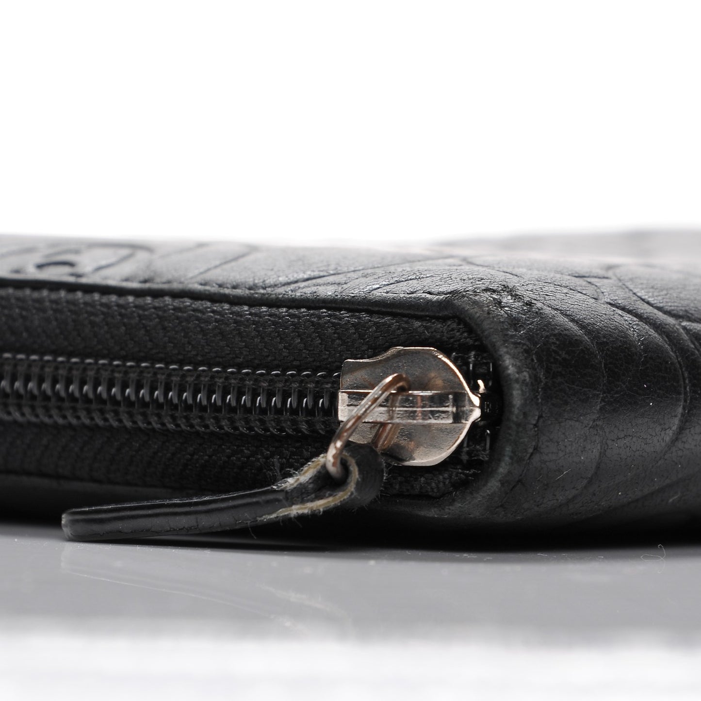 Lambskin Camellia Embossed Zip Around Organizer Wallet Black