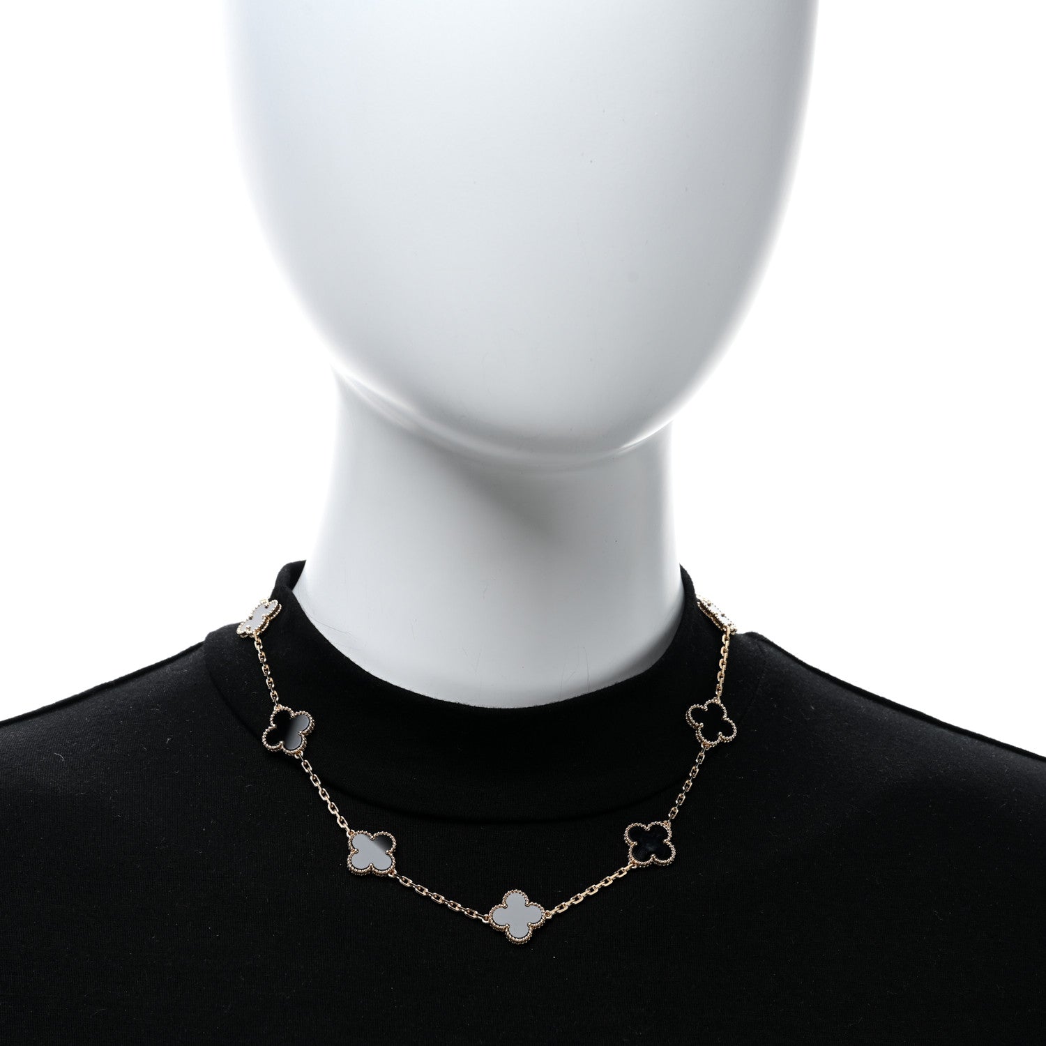 Van Cleef & Arpels 18K Yellow Gold Black Onyx 10 Motifs Vintage Alhambra Necklace 2 of 5