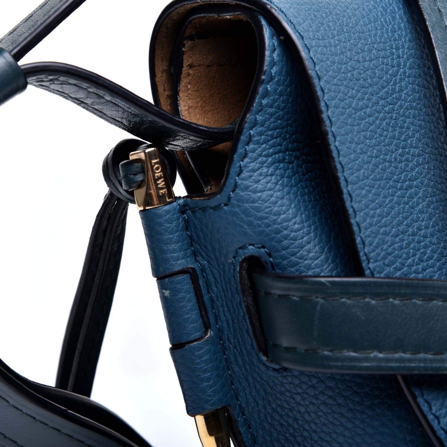Grained Calfskin Mini Gate Crossbody Bag Petroleum Blue Cypress