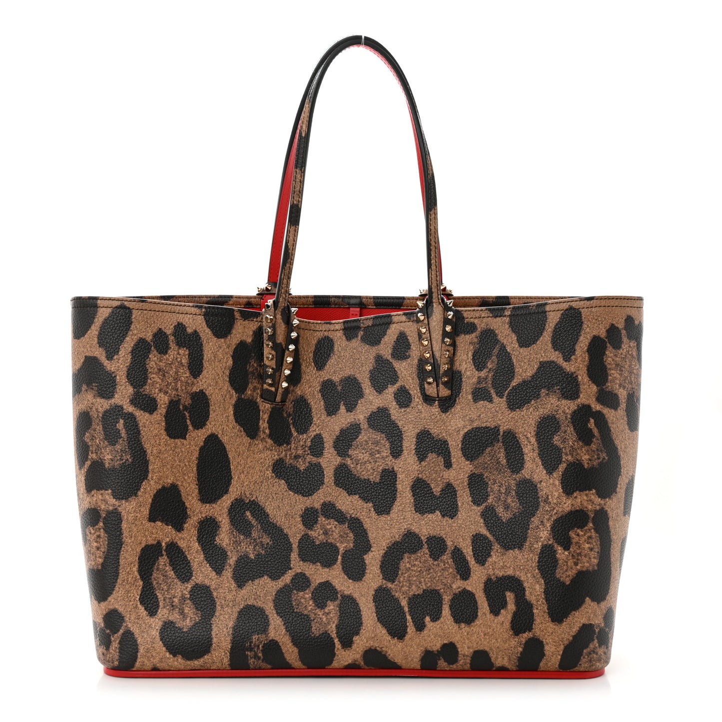 Calfskin Leopard Print Spikes East West Cabata Tote Brown