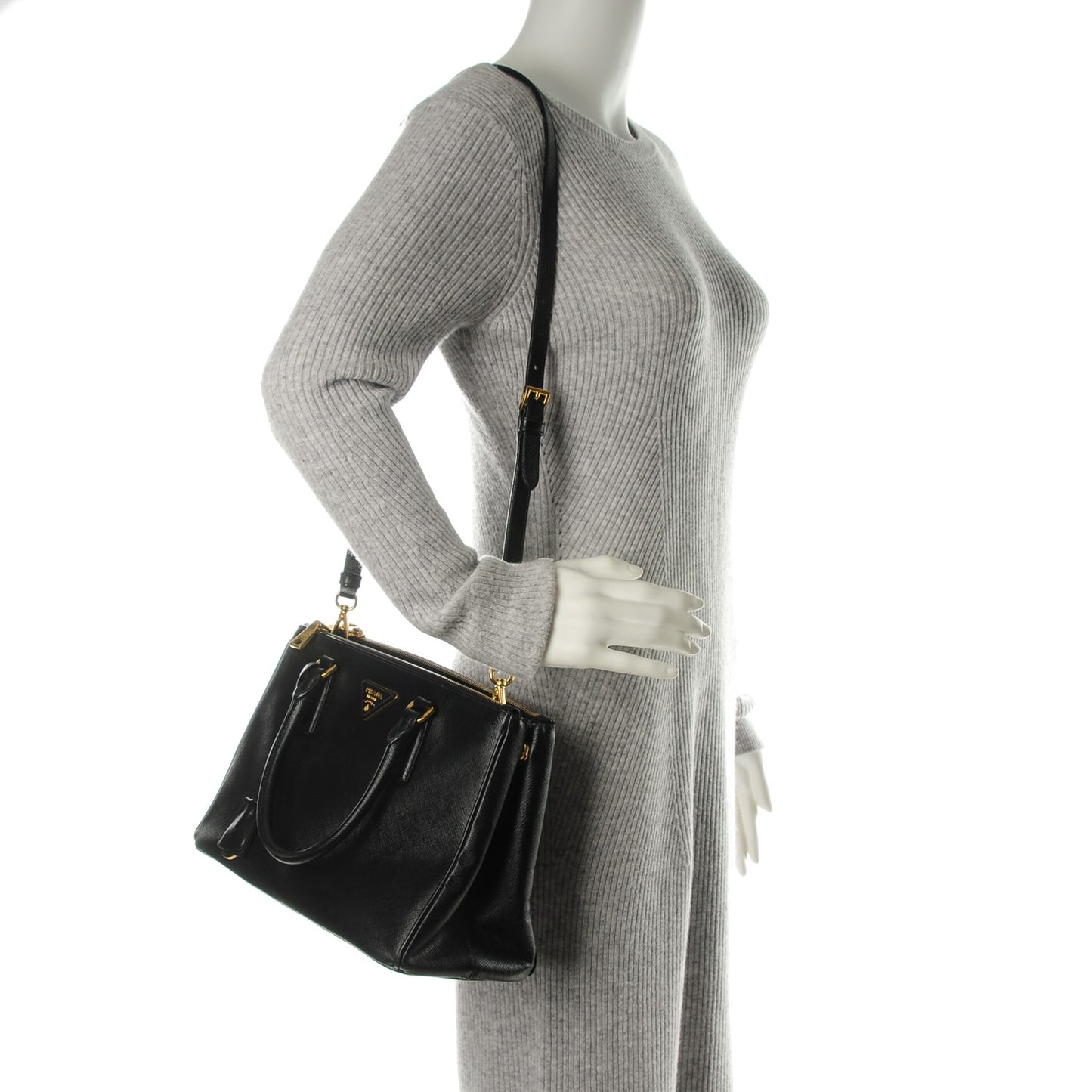 Saffiano Small Galleria Double Zip Tote Black